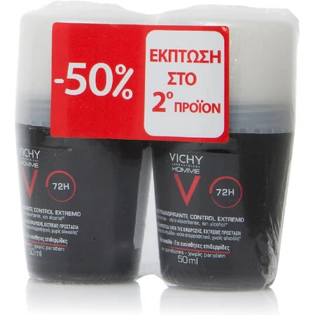 Vichy Homme Extreme Control Deodorant 72h Roll-On Set 2x50ml