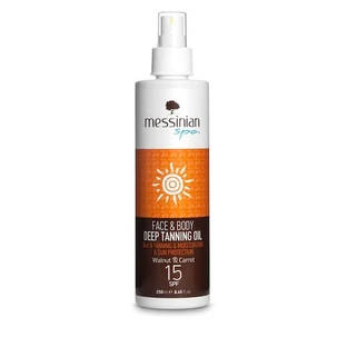 Messinian Spa Aceite Solar Bronceador Profundo Aceite Solar Bronceador Profundo Nuez y Zanahoria Spray facial y corporal SPF15 250ml