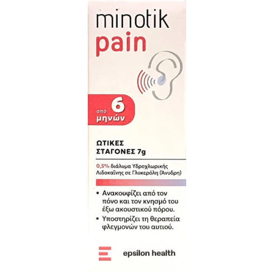 Epsilon Health Minotik Minotik Pain Drops pour soulager les douleurs d'oreille, les démangeaisons et l'inflammation 7gr