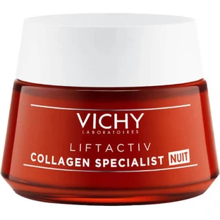 Vichy Liftactiv Colágeno Especialista Crema Facial de Noche Antiedad, Tonificante e Iluminadora con Ácido Hialurónico y Vitamina C 50ml