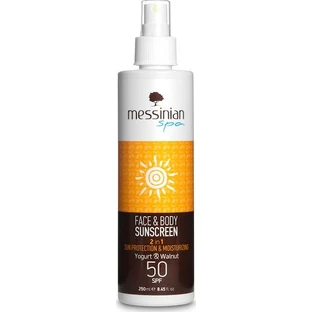 Messinian Spa 2 in 1 Beschermende en Hydraterende Yoghurt en Wortel 2 in 1 Zonnecrème Gezicht en Lichaam Zonnecrème SPF50 250ml Spray 250ml