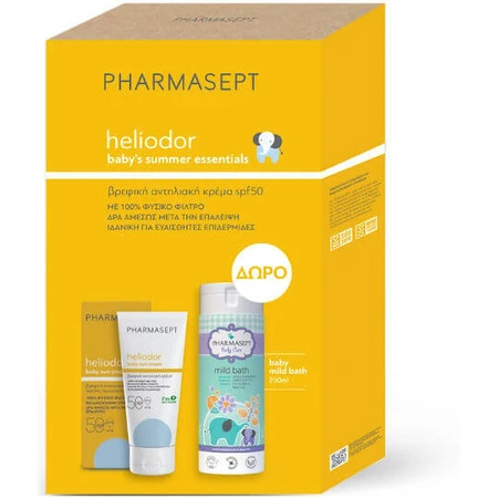 Pharmasept Heliodor Heliodor Crema Solar Bebé Waterproof Emulsión Cara y Cuerpo SPF50 100ml & Baño Suave Bebé 250ml 526255