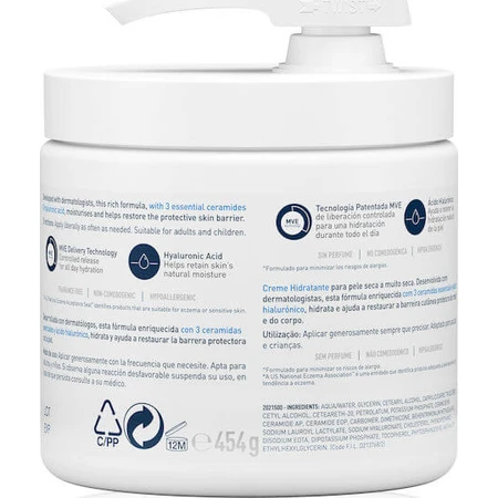 CeraVe Bomba Hidratante Crema Corporal Hidratante con Ácido Hialurónico para piel seca/muy seca y sensible 454gr