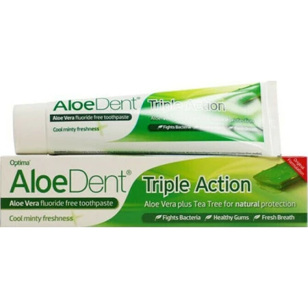 Optima Naturals AloeDent Dentifrice triple action sans fluor pour le blanchiment, la carie dentaire, la gingivite et la plaque dentaire avec aloès 100ml