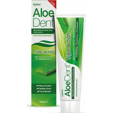 Optima Naturals AloeDent Dentifrice triple action sans fluor pour le blanchiment, la carie dentaire, la gingivite et la plaque dentaire avec aloès 100ml