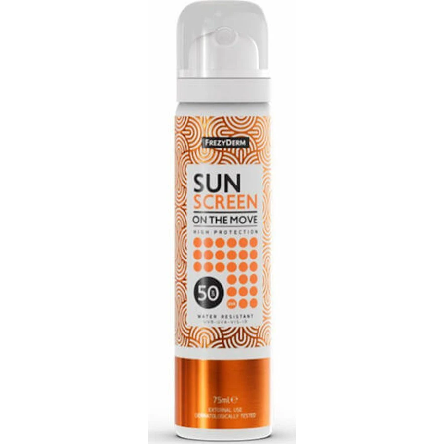 Frezyderm Sun Screen on the Move Protector solar resistente al agua Loción facial SPF50 Spray 75ml
