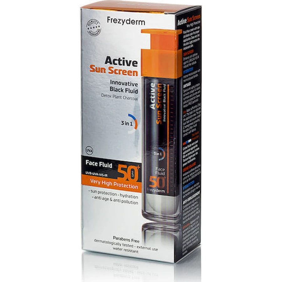 Frezyderm Active Sun Screen Innovative Black Waterproof Face Gel with Sun Protection SPF50 50ml