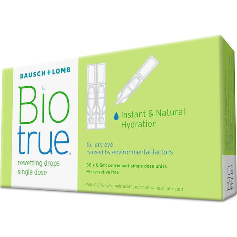 Biotrue Hyaluronzuur Oogdruppels voor Droge Ogen 30x0,5ml, Bausch & Lomb