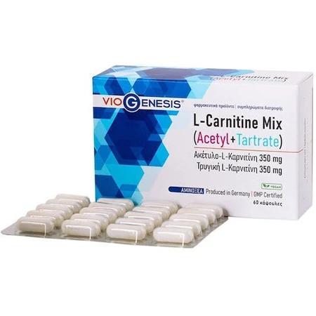 Viogenesis L-Carnitine Mix Acetyl + Tartrate 350mg avec Arôme non aromatisé 60 gélules