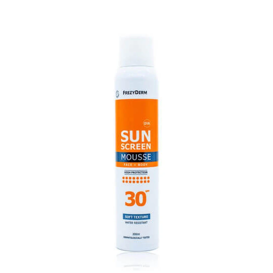 Frezyderm Sunscreen Mousse Mousse solaire imperméable pour le visage et le corps SPF30 200ml