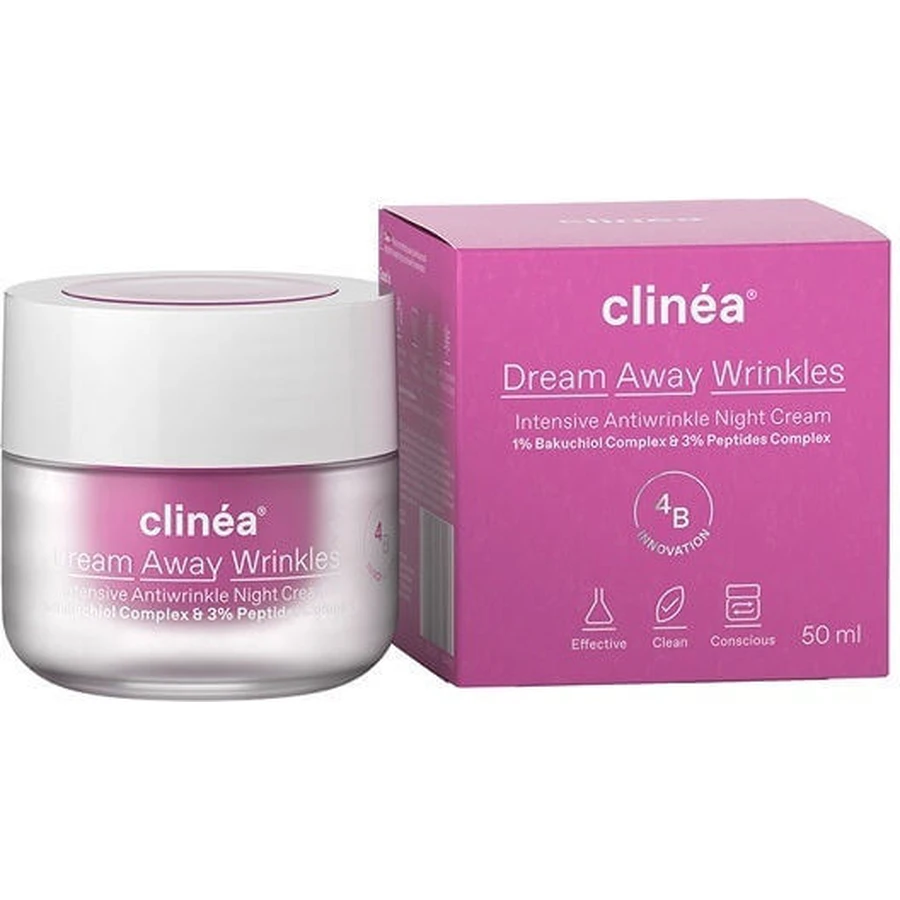 Clinea Dream Away Wrinkles Anti-Ageing Night Face Cream mit Panthenol und Peptiden 50ml
