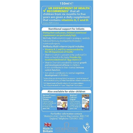 Sirope con 14 vitaminas y minerales WellKid Baby and Infant, 150 ml, Vitabiotics