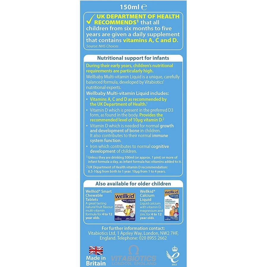 Sirope con 14 vitaminas y minerales WellKid Baby and Infant, 150 ml, Vitabiotics