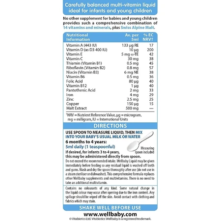 Sirope con 14 vitaminas y minerales WellKid Baby and Infant, 150 ml, Vitabiotics