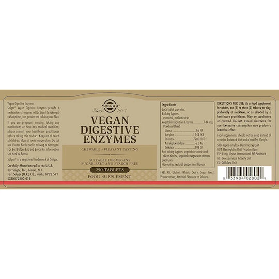 Solgar Enzimas Digestivas Veganas Sin Gluten 50 comp.