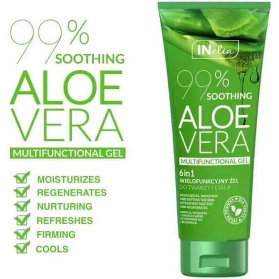 Inelia Multifunktionsgel 99% Aloe Vera Feuchtigkeitsspendendes Körperserum mit Aloe Vera für sehr trockene & empfindliche Haut 250ml