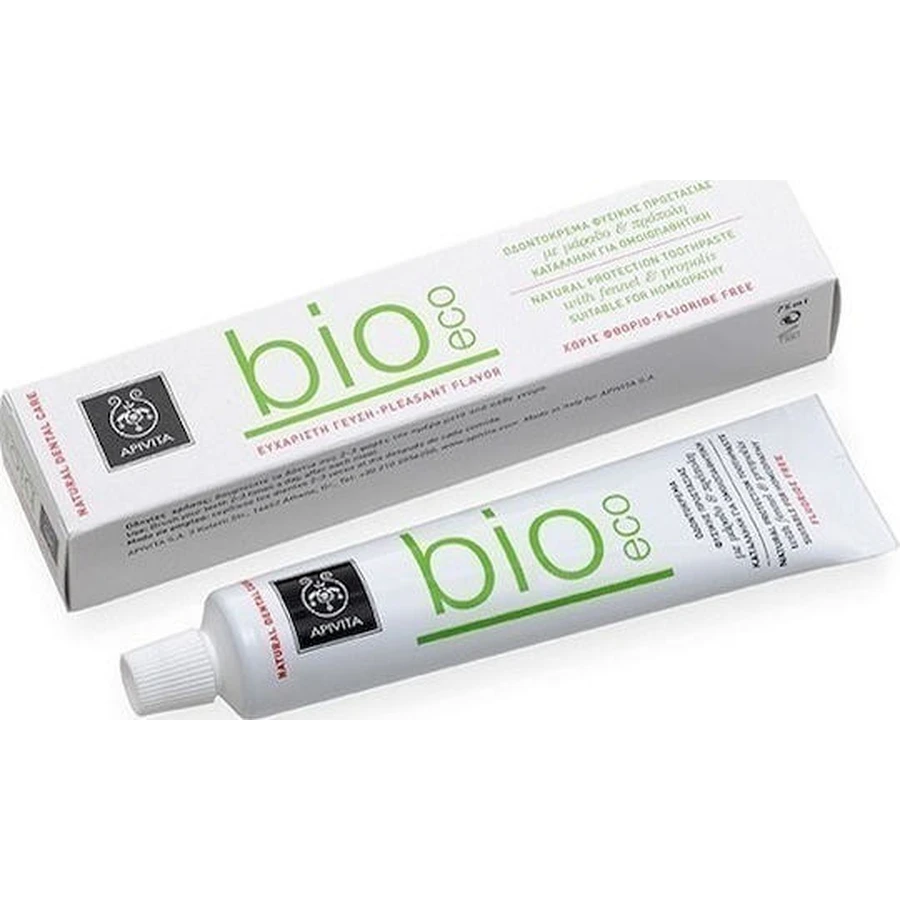 Apivita Bio-Eco fluoridevrije tandpasta tegen tandvleesontsteking, tandplak en gaatjes Venkel & propolis 75ml