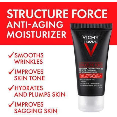 Vichy Homme Structure Force 24h hydraterende, anti-aging en verstevigende gezichtscrème voor mannen met hyaluronzuur 50ml