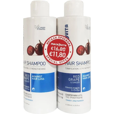 Macrovita Contra la Caída del Cabello Champú de Uva Roja y Jengibre para todo tipo de cabellos 2x200ml
