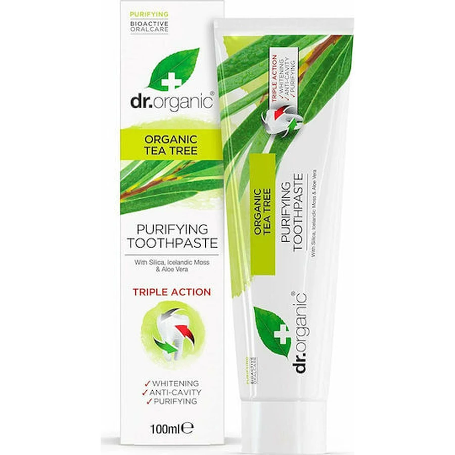 Dr.Organic Tea Tree Antibacteriële Tandpasta voor het bleken van tandplak 100ml