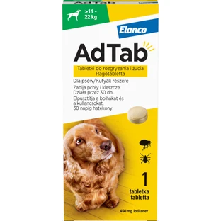 AdTab 450 mg kauwtabletten voor honden tegen vlooien en teken (11-22 kg) - 1 tablet