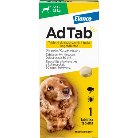 AdTab 450 mg Kautabletten für Hunde gegen Flöhe und Zecken (11-22 kg) - 1 Tablette