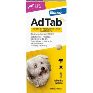 AdTab 112 mg comprimidos masticables para perros contra pulgas y garrapatas (>2,5-5,5 kg) - 1 comprimido