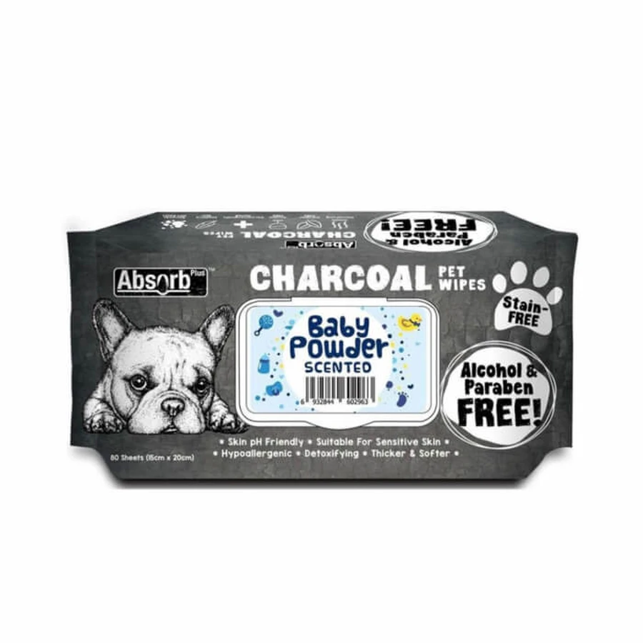 Charcoal Pet WET Wipes, Charcoal Pet WET Wipes, BABY POWDER - Packung 80 Stück