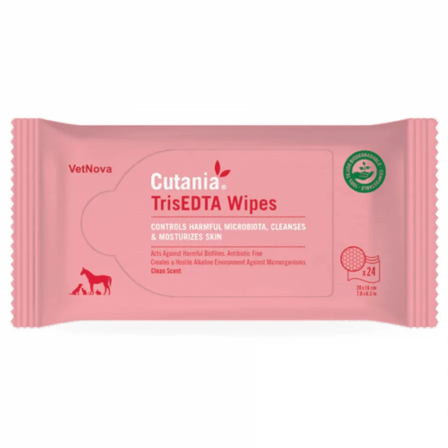 Dermatologische doekjes met antibacteriële werking voor huidverzorging en reiniging, Cutania TrisEDTA-doekjes, VetNova, 24 doekjes