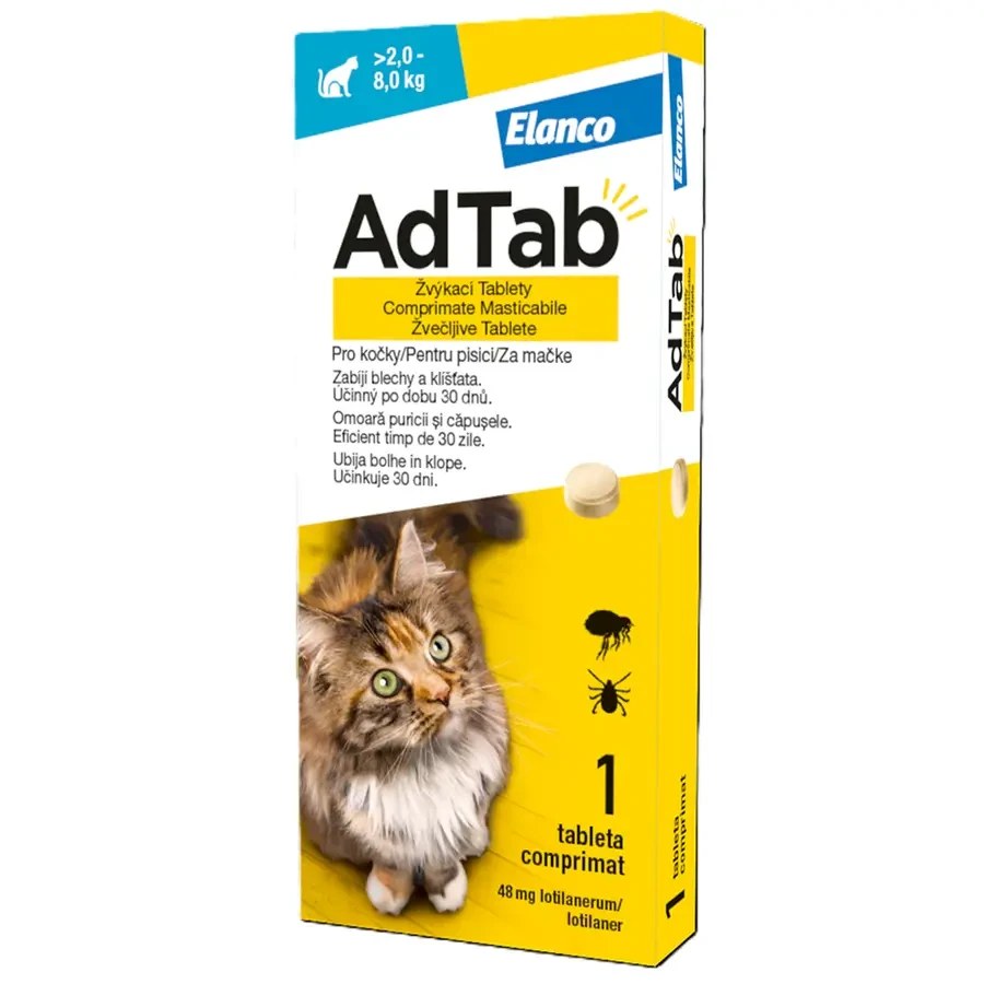 AdTab 48 mg chewable tablets for cats against fleas and ticks (2-8 kg) - 1 tablet