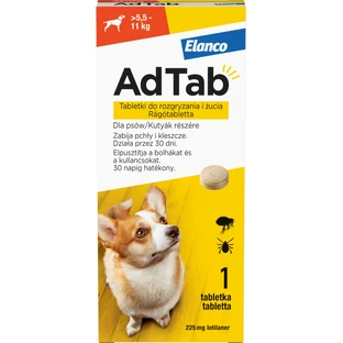 AdTab 225 mg kauwtabletten voor honden tegen vlooien en teken (5,5-11 kg) - 1 tablet