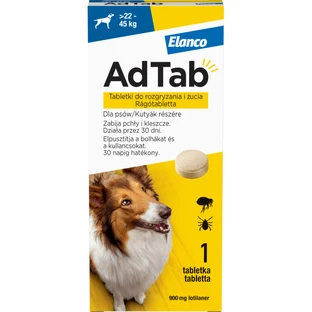 AdTab 900 mg chewable tablets for dogs against fleas and ticks (22-45 kg) - 1 tablet