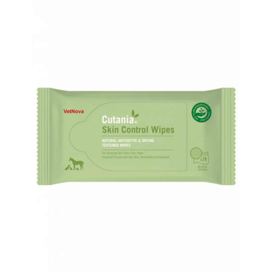 CUTANIA Skin Control Wipes, VetNova, 24 doekjes, ontvettende, drogende en witmakende hygiënische doekjes