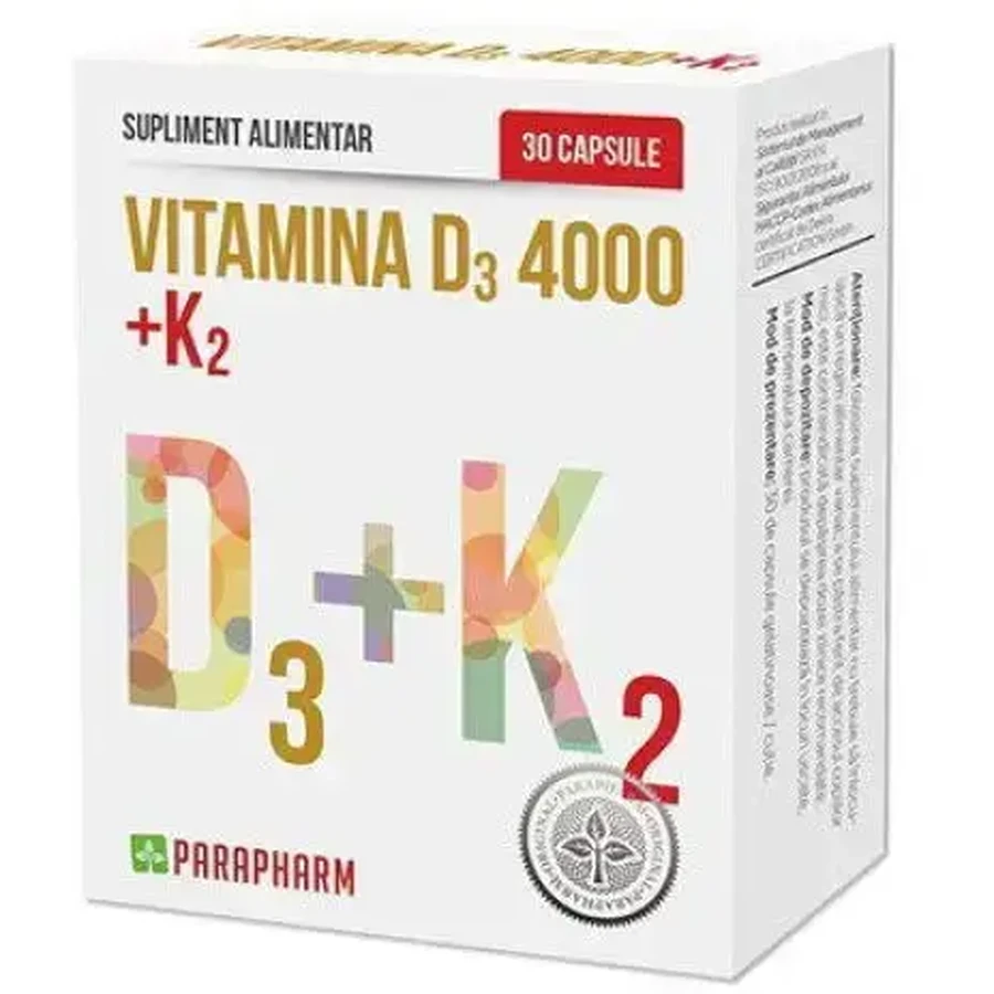 Vitamin D3 4000 IU and K2 150 µg, 30 capsules, Parapharm