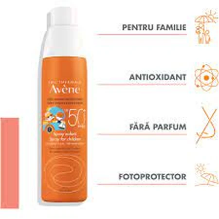 Spray de Protección Solar con Agua Termal para Niños SPF +50 Avene, 200 ml, Pierre Fabre