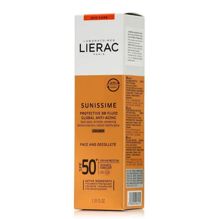 Lierac Sunissime BB Fluid Anti Age Global Golden Sunscreen Crema Facial SPF50 con Pigmento 40ml