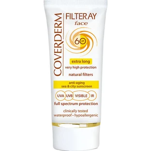 Coverderm Filteray Crème Getint Zachtbruin Waterdichte Zonnebrandcrème voor het Gezicht Zonbescherming (SPF) 60 met Kleur 50ml