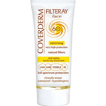 Coverderm Filteray Crème Getint Zachtbruin Waterdichte Zonnebrandcrème voor het Gezicht Zonbescherming (SPF) 60 met Kleur 50ml