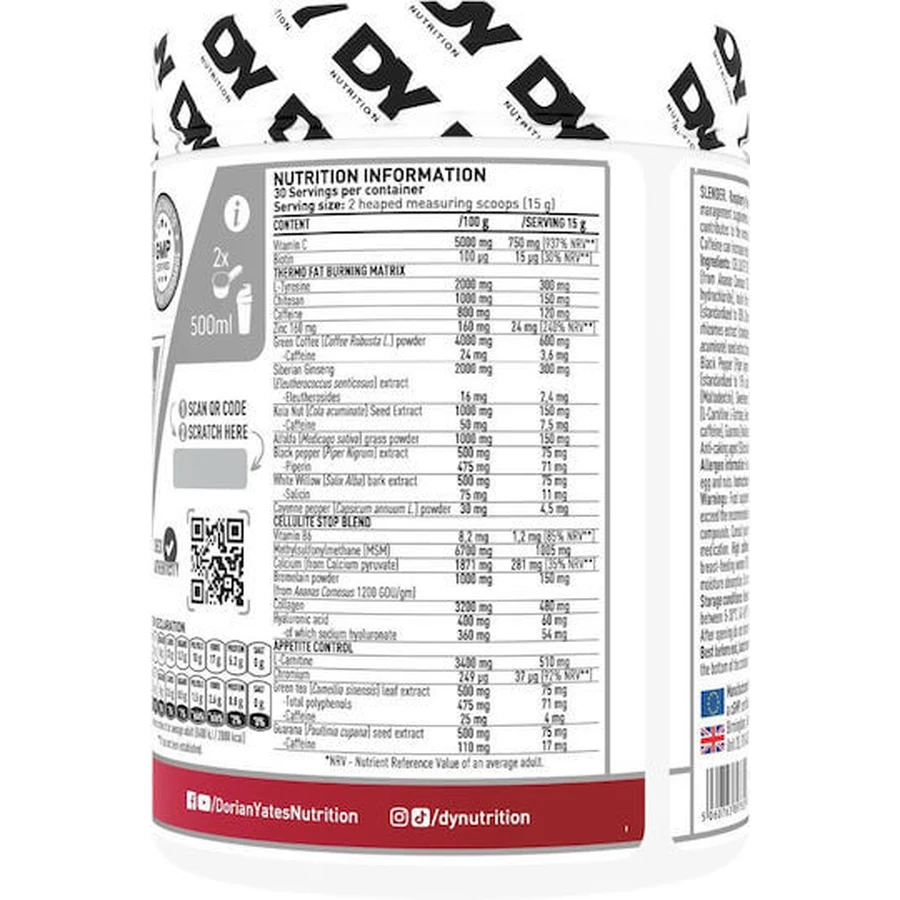 Dorian Yates Slender 150mg con Sabor Frambuesa 450gr