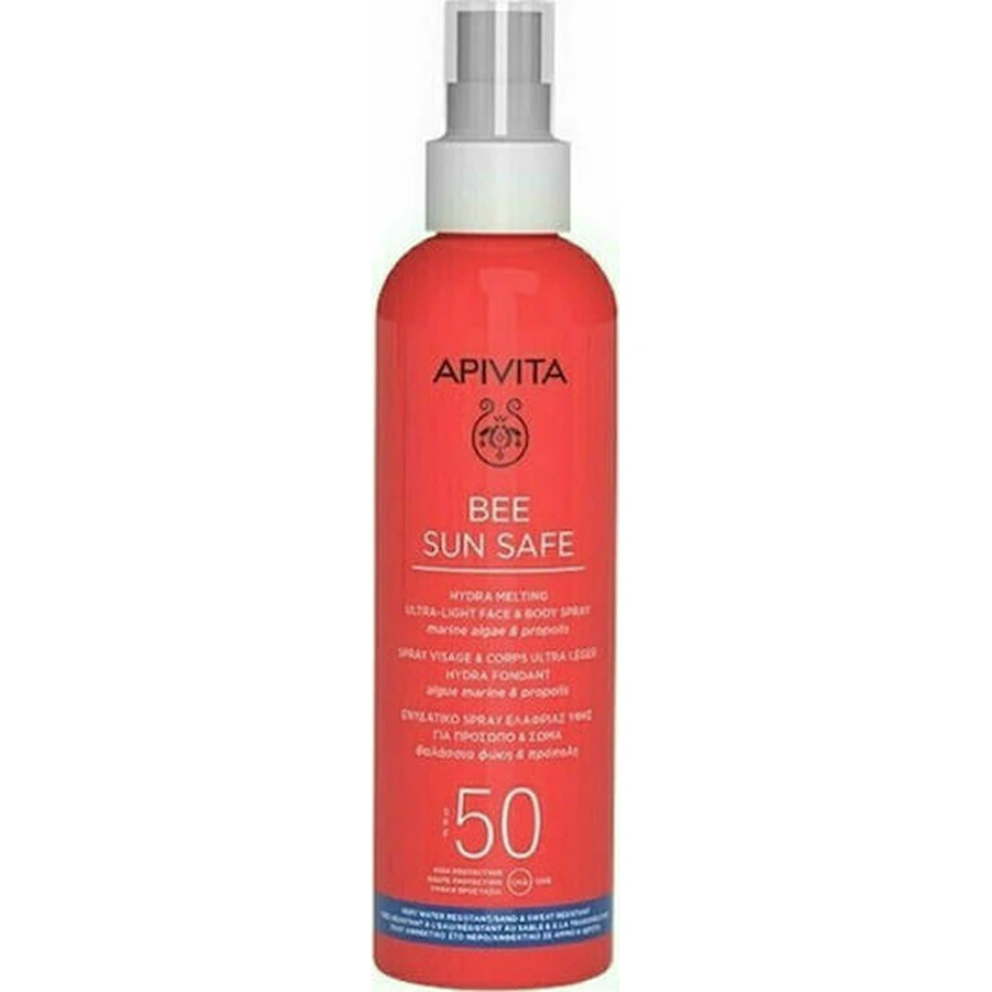 Apivita Bee Sun Safe Hydra Melting Ultra Light Water Resistant Sunscreen Lotion für Gesicht und Körper SPF50 in Spray 200ml
