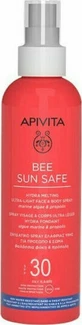 Apivita Bee Sun Safe Hydra Melting Lozione solare ultra leggera e resistente all'acqua per viso e corpo SPF30 Spray 200ml