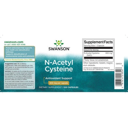 Swanson N-Acetyl Cysteïne 600mg 100 Capsules Niet-gearomatiseerd