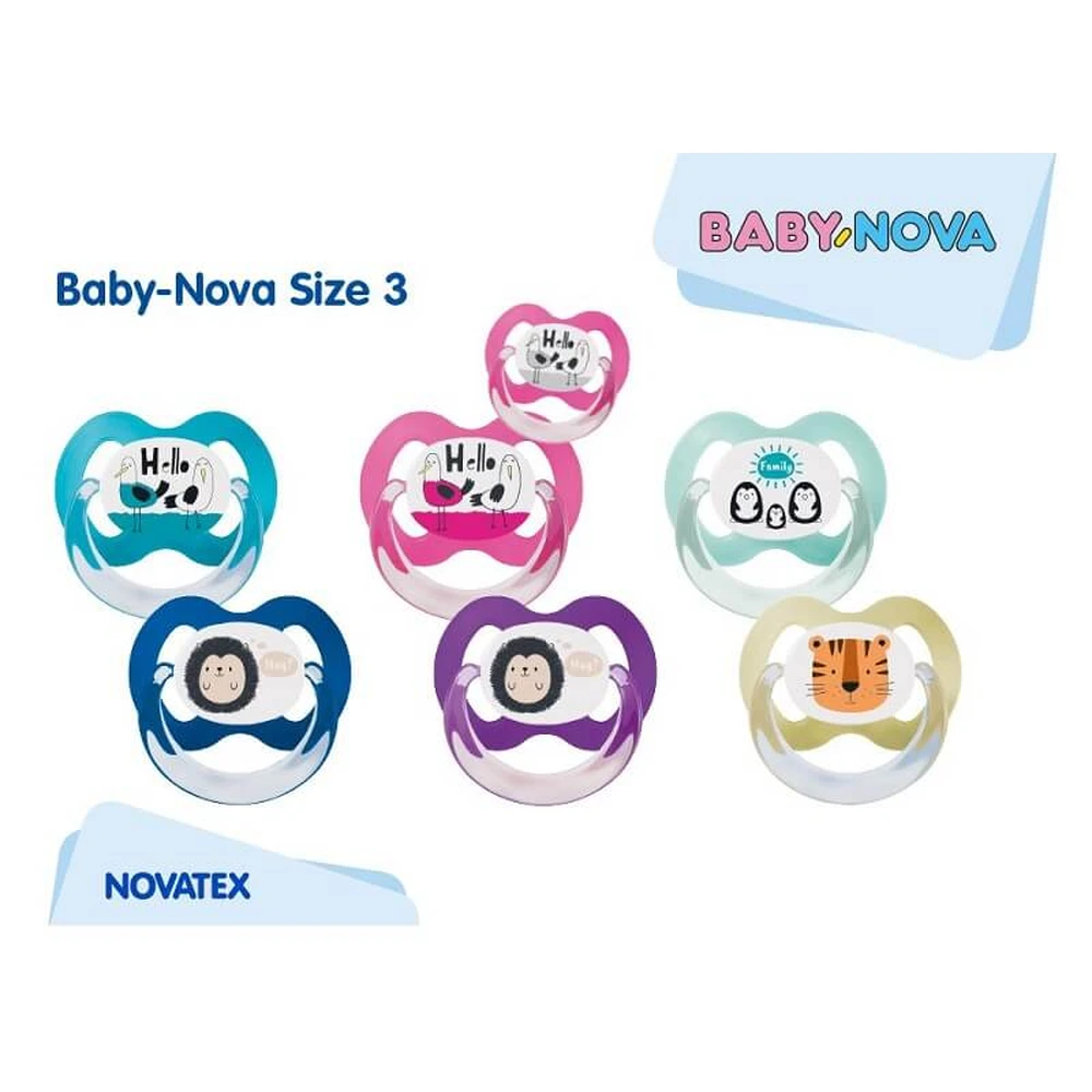 Multi-coloured soothers with ring + Steribox, Talia 3, 2 pcs, Baby Nova