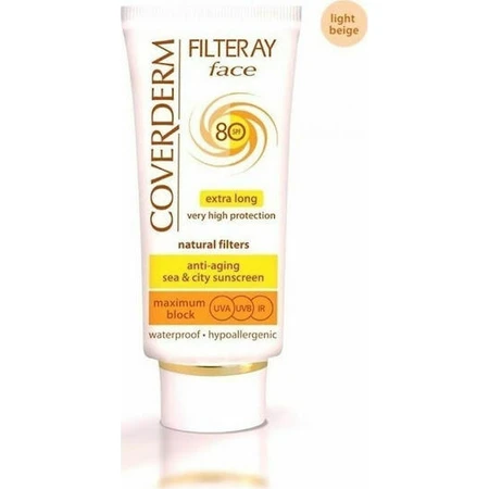 Coverderm Filteray Crema de Color Beige Claro Crema Facial Protectora Solar Impermeable SPF80 con Pigmento 50ml