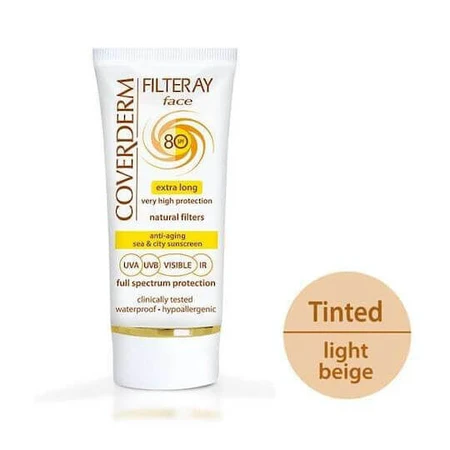 Coverderm Filteray Crema de Color Beige Claro Crema Facial Protectora Solar Impermeable SPF80 con Pigmento 50ml