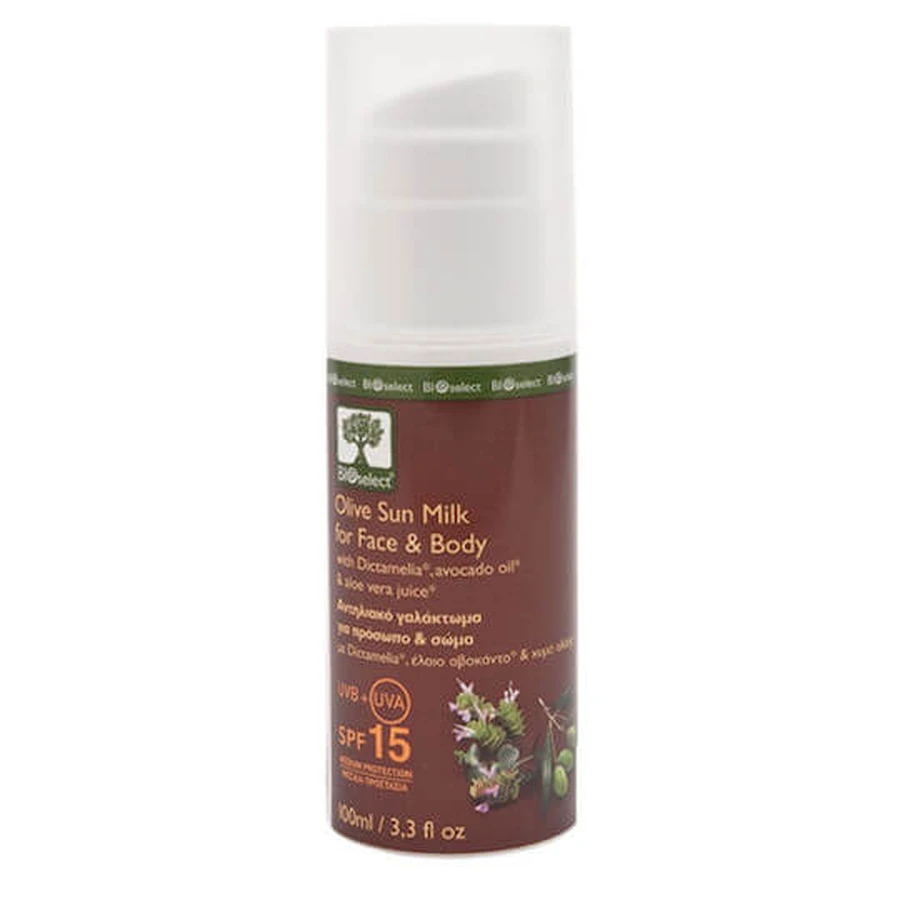 Bioselect Leche Solar de Oliva Crema Facial y Corporal SPF15 100ml