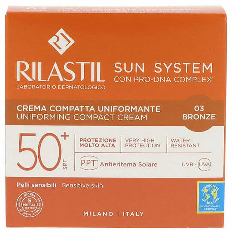 Rilastil Sun System Uniforming Compact Sonnenschutz Gesicht Puder SPF50 mit Pigment 03 Bronze 10gr