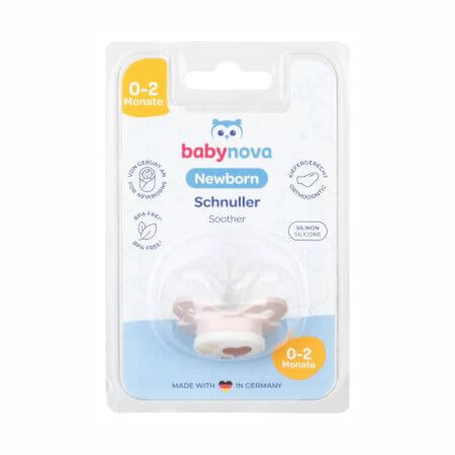 Chupete ortodóntico de silicona sin anilla, 0-2 meses, 1 ud, Baby Nova