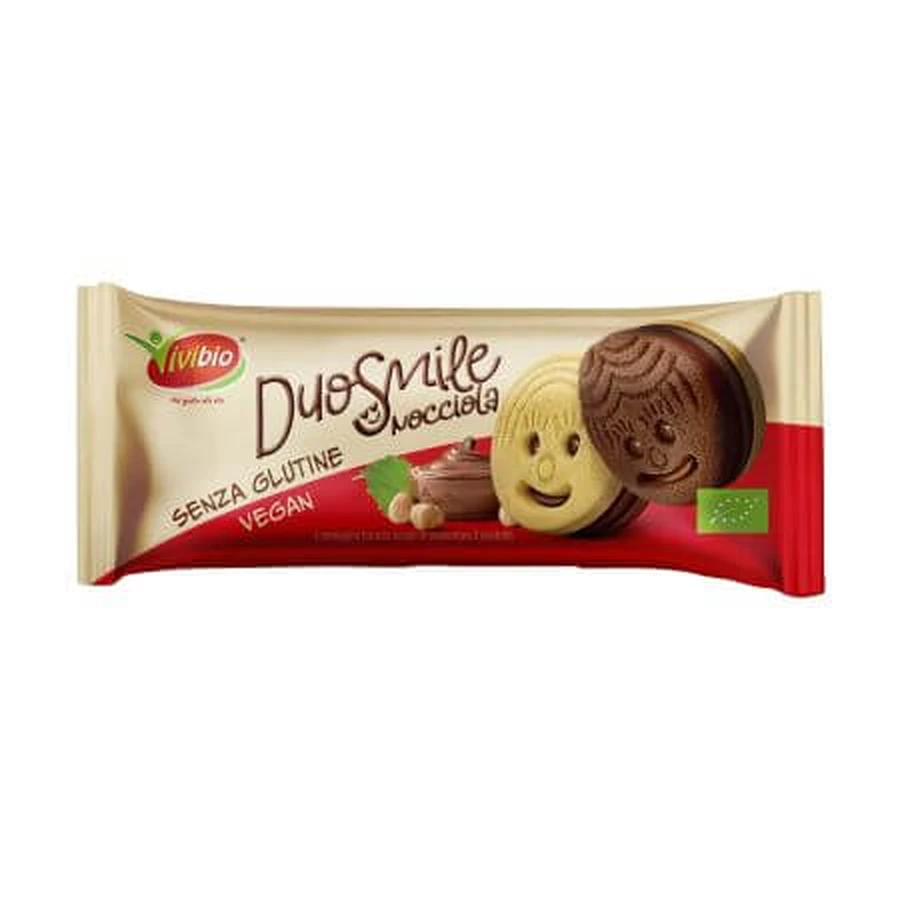 Galletas ecológicas con relleno de avellana sin gluten Duosmile, 40 g, Vivibio