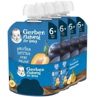 Pakje Pruimen- en Perenpuree, 6 maanden+, 4 x 90 g, Gerber